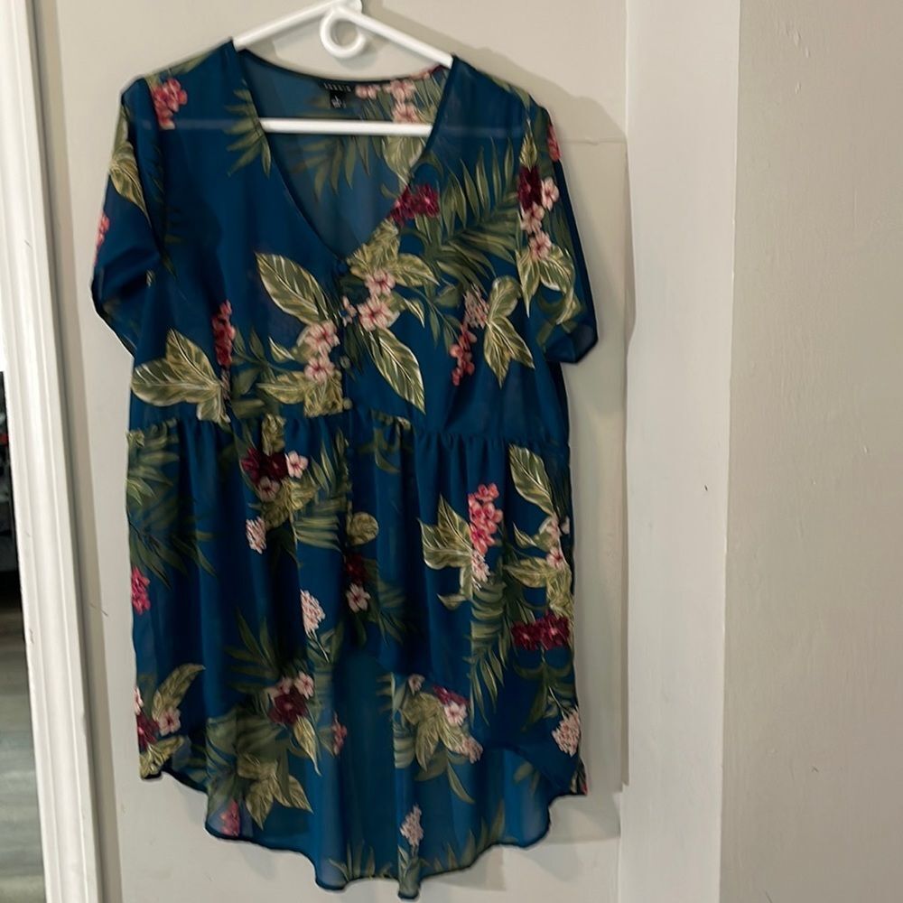 Floral V-Neck Blouse - Blue
